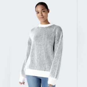 Halara Ribbed Striped Sweater Cream & Black Cozy Knit NWT Size S